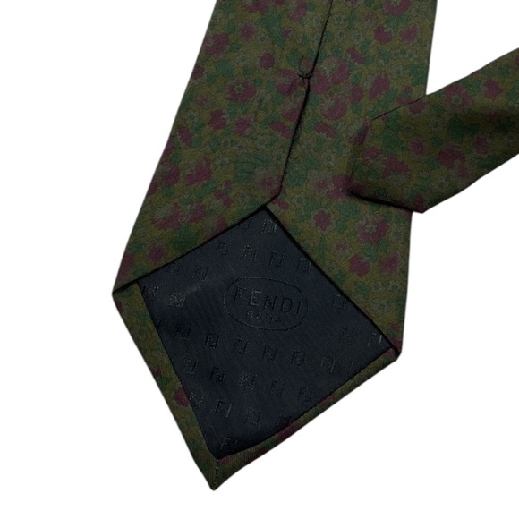 FENDI Green/Burgundy Floral Silk LUXURY Tie HANDMADE ITALY - Picture 5 of 5
